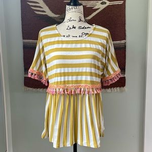 Anthropologie Entro Striped Tassel Top Sz. S